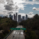 The Freeway 110 is pictured with downtown Los Angeles, California on March 19, 2020.